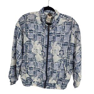 Out Brook womens medium blue floral silk vintage 80s 90s full zip jacket
